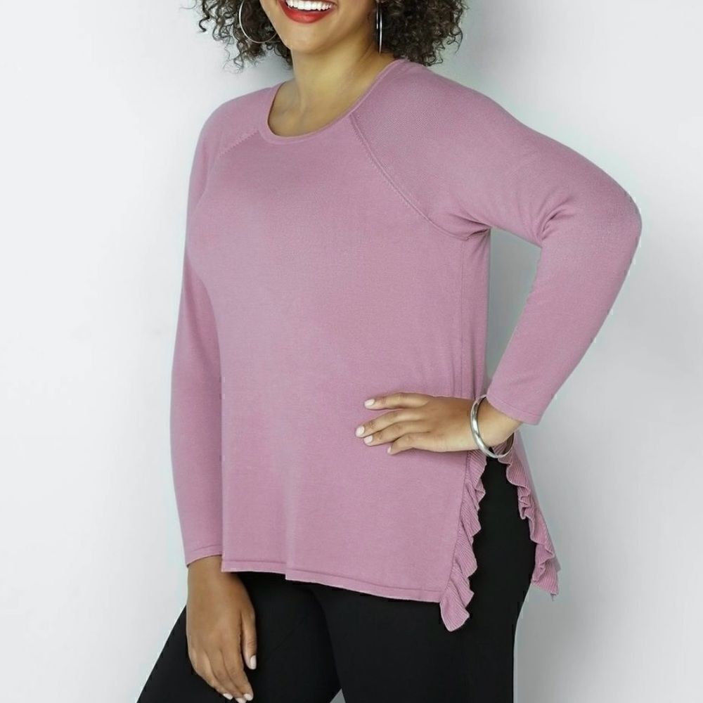Avenue Mauve Pink Ruffle Sweater Sz 2X